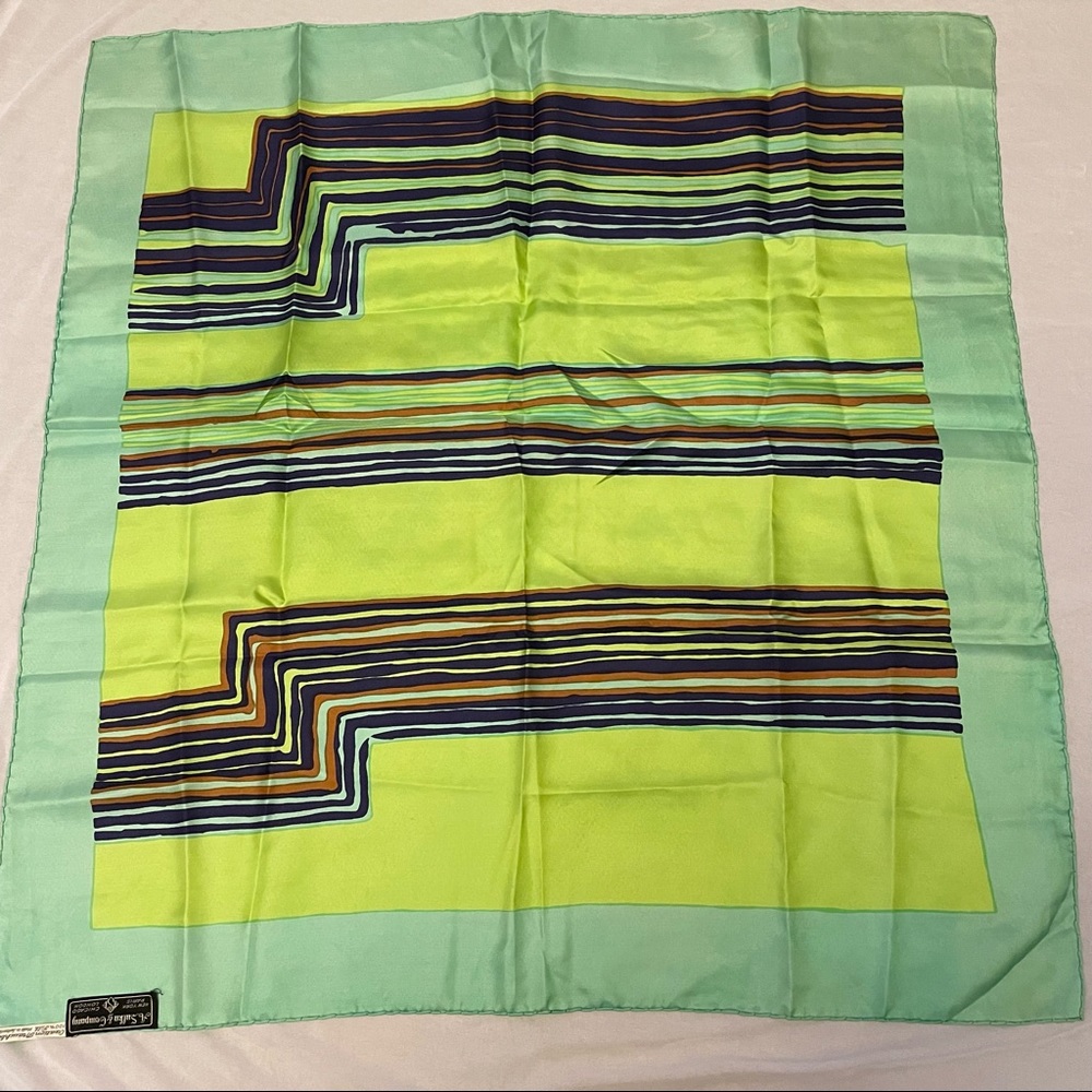 Vintage Sulka Silk Scarf green and turquoise size 30x30